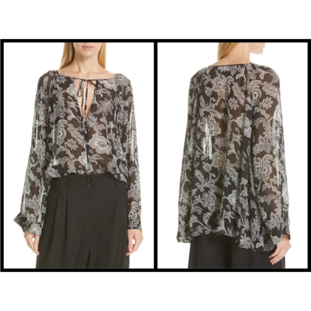 Nili Lotan Acadia Black Paisley Print Silk Blouse